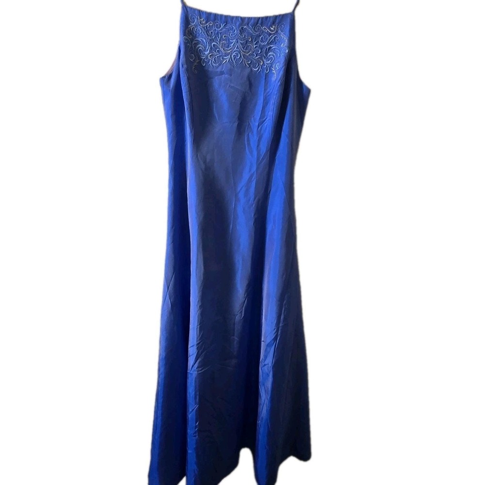 Jessica McClintock Gunne Sax Gown Women 11 Blue Millennium 2000 Embroidered Maxi